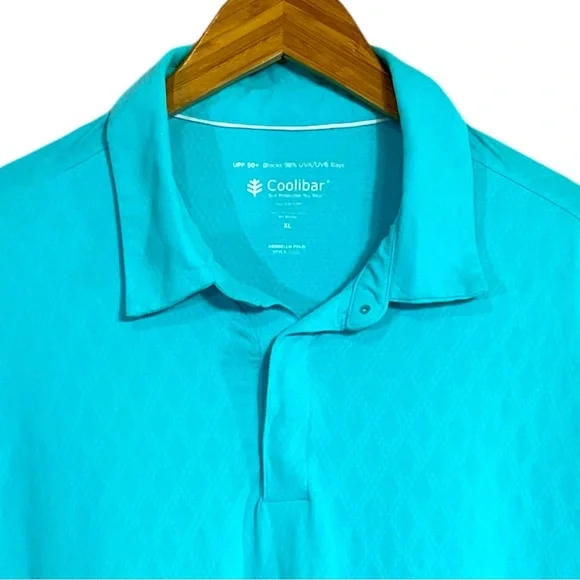 Coolibar Men's Arobello Long Sleeve Golf Polo size XL in Aruba Blue - Picture 6 of 10